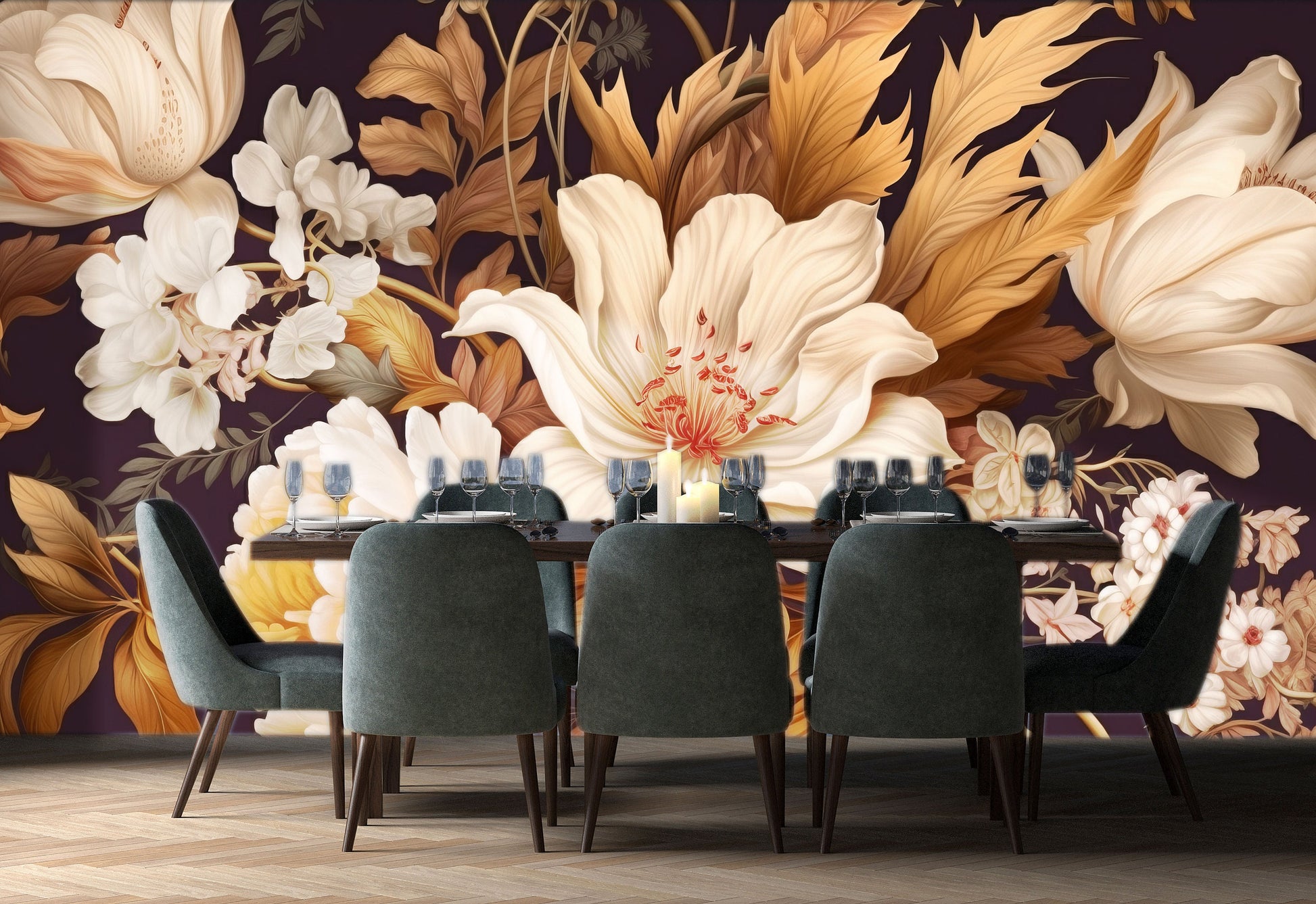 Soft Floral Watercolor Pastel Floral Wallpaper – room setting, Golden Era Walls
