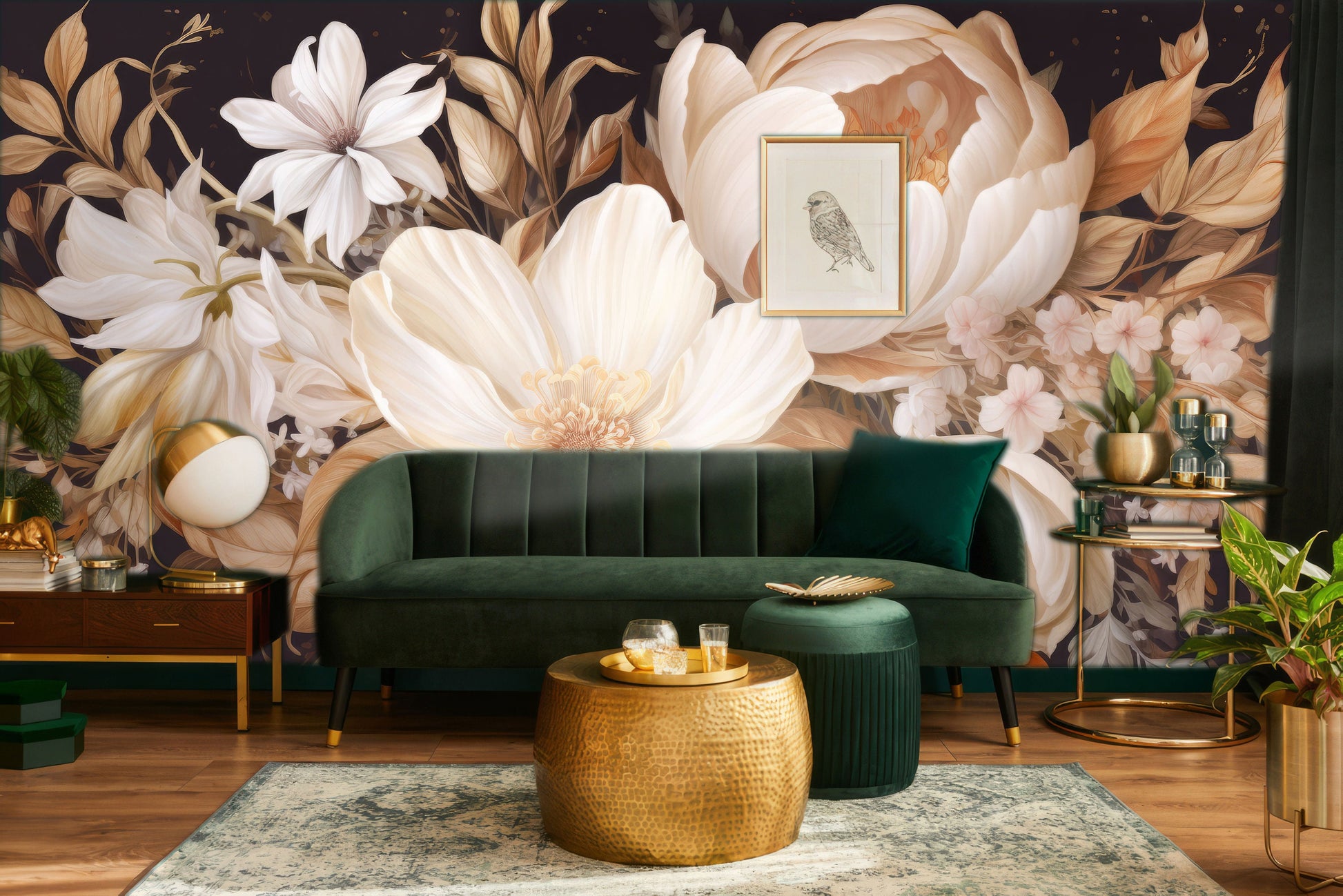 Watercolor Soft Floral Elegance Floral Wallpaper – scale reference, Golden Era Walls