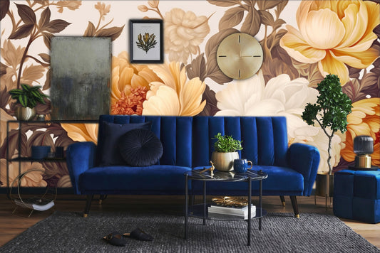 Watercolor Soft Floral Pastel Floral Wallpaper – detail view, Golden Era Walls