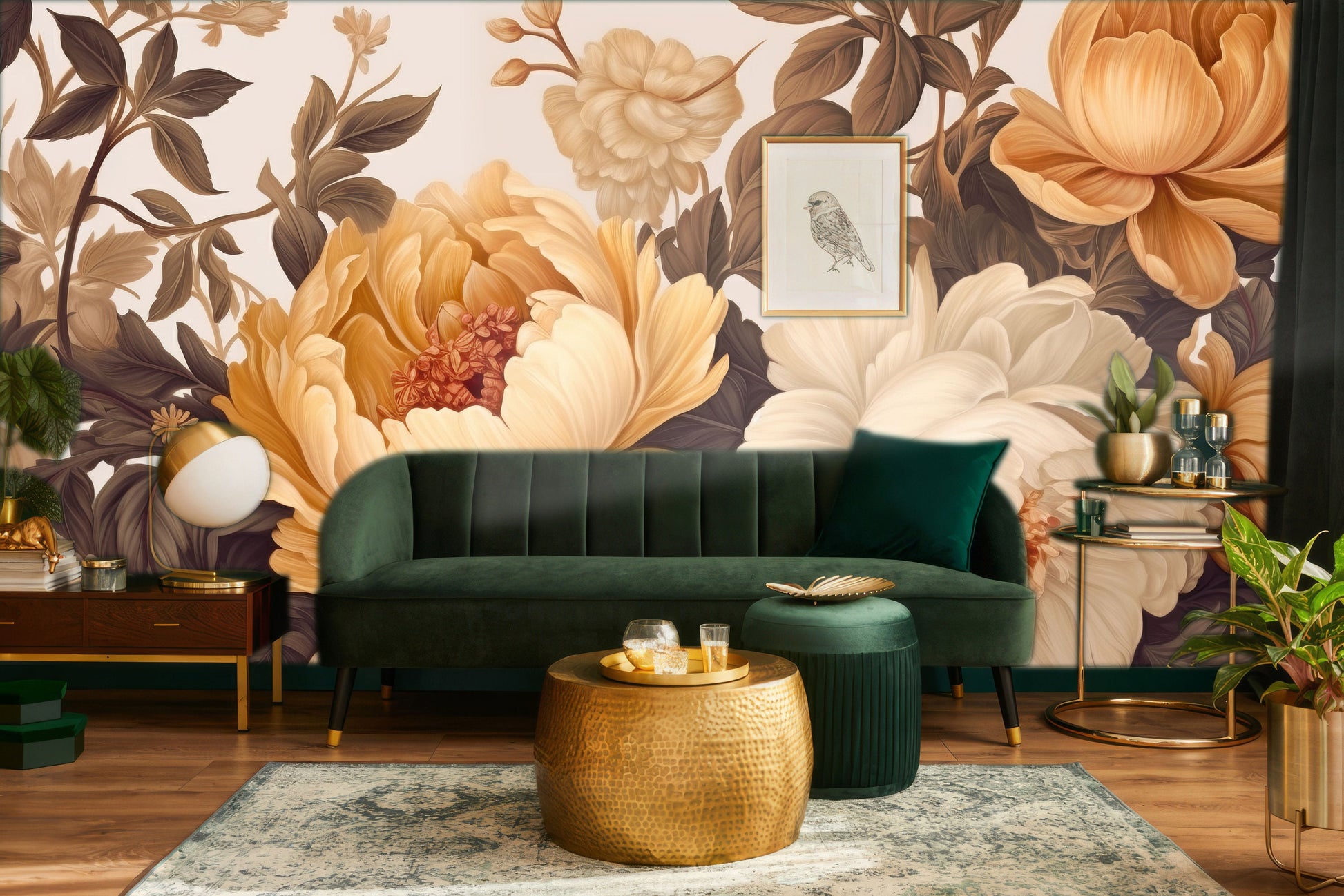 Watercolor Soft Floral Pastel Floral Wallpaper – scale reference, Golden Era Walls