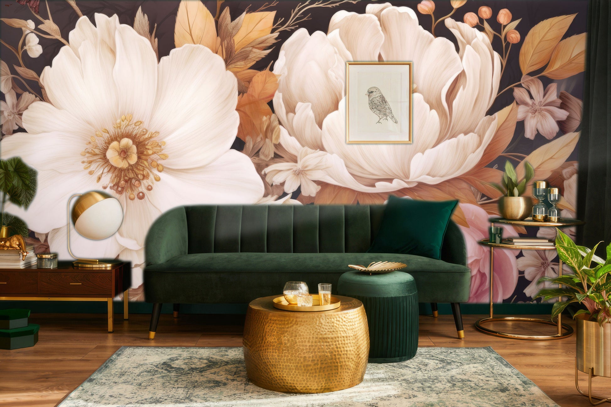 Watercolor Soft Floral Pastel Floral Wallpaper – detail view, Golden Era Walls