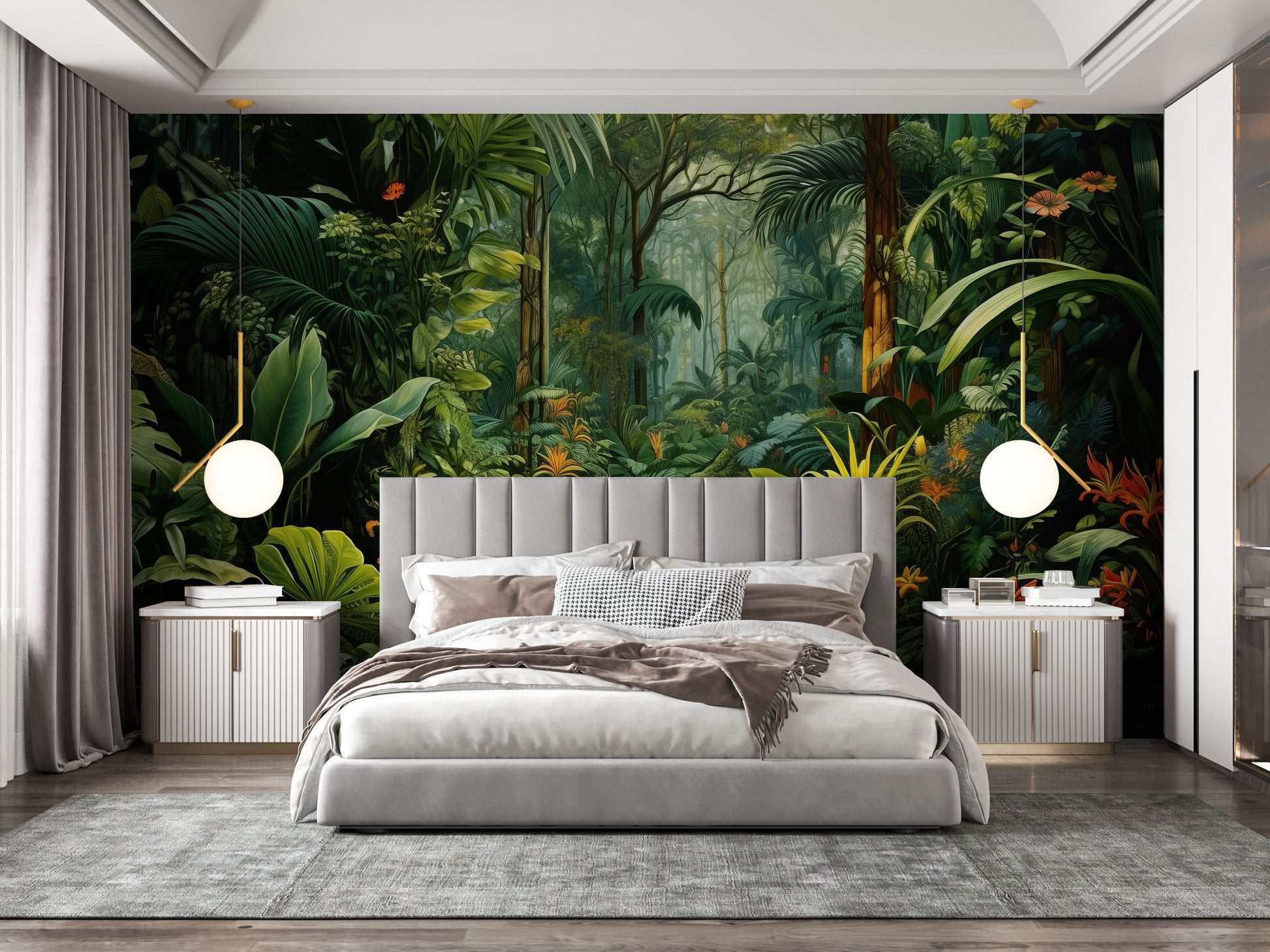 Tropical Forest Watercolor Jungle Tropical Wallpaper – scale reference, Golden Era Walls