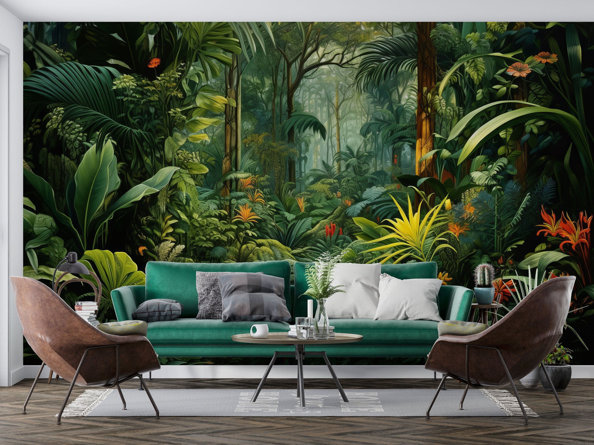 Tropical Forest Watercolor Jungle Tropical Wallpaper – peel and stick wallpaper mural, Golden Era Walls