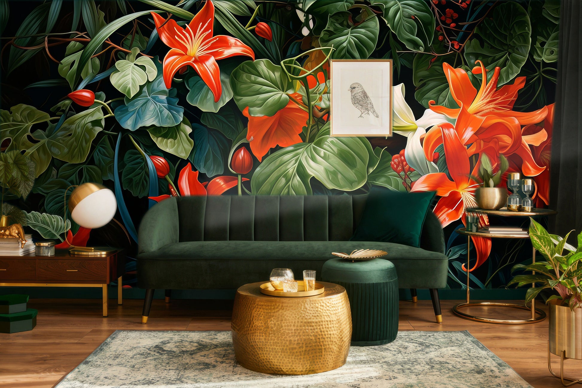 Tropical Rainforest Palm Tree Tropical Wallpaper – lifestyle view, Golden Era Walls