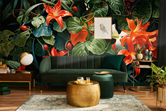 Tropical Rainforest Palm Tree Tropical Wallpaper – lifestyle view, Golden Era Walls