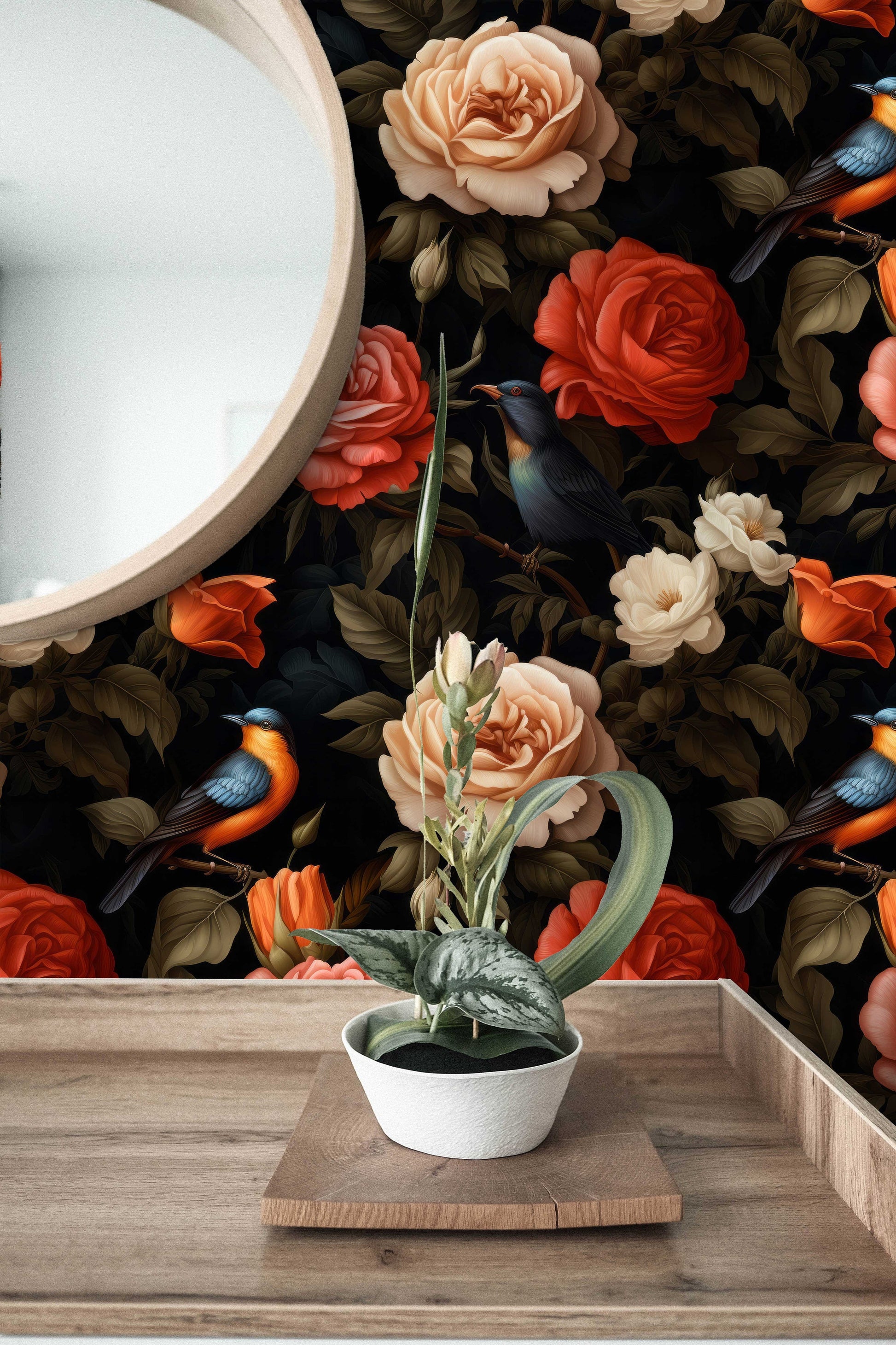Watercolor Peonies Self Adhesive Floral Wallpaper – lifestyle view, Golden Era Walls