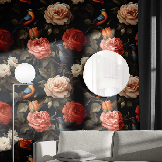 Watercolor Peonies Self Adhesive Floral Wallpaper – room setting, Golden Era Walls