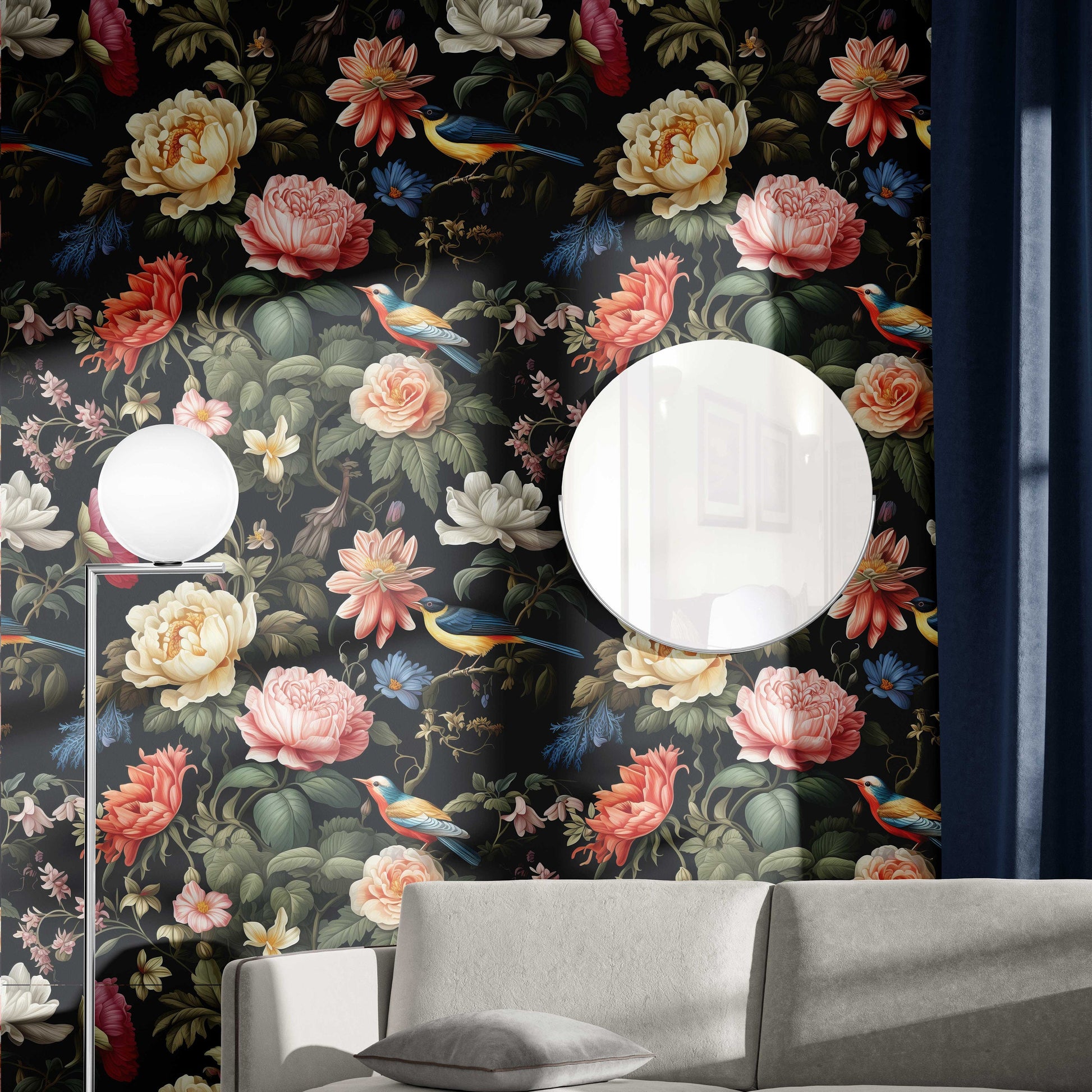 Vintage Dark Floral Elegant Floral Wallpaper – lifestyle view, Golden Era Walls