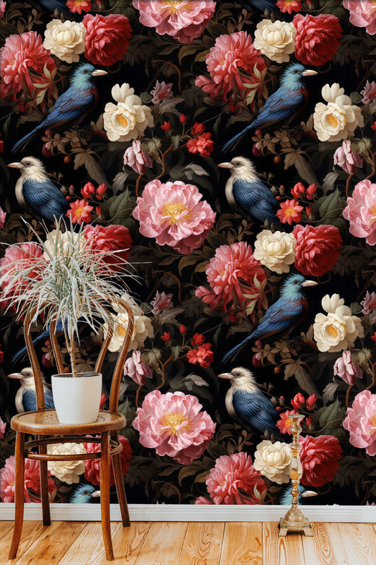Watercolor Peony Floral Decor Floral Wallpaper – peel and stick wallpaper mural, Golden Era Walls