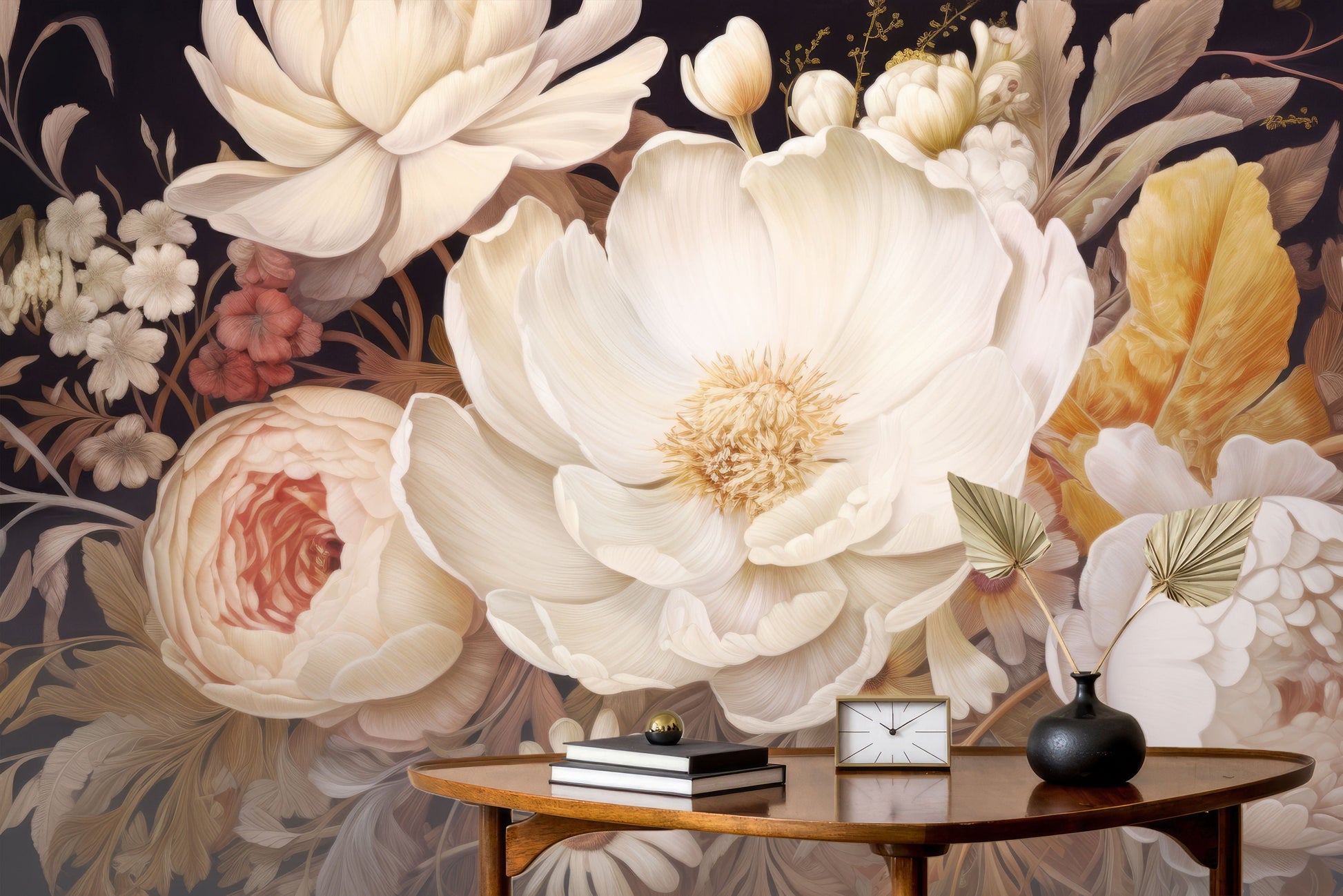 Floral Self Adhesive Peony Floral Wallpaper – detail view, Golden Era Walls