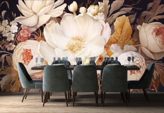 Floral Self Adhesive Peony Floral Wallpaper – room setting, Golden Era Walls
