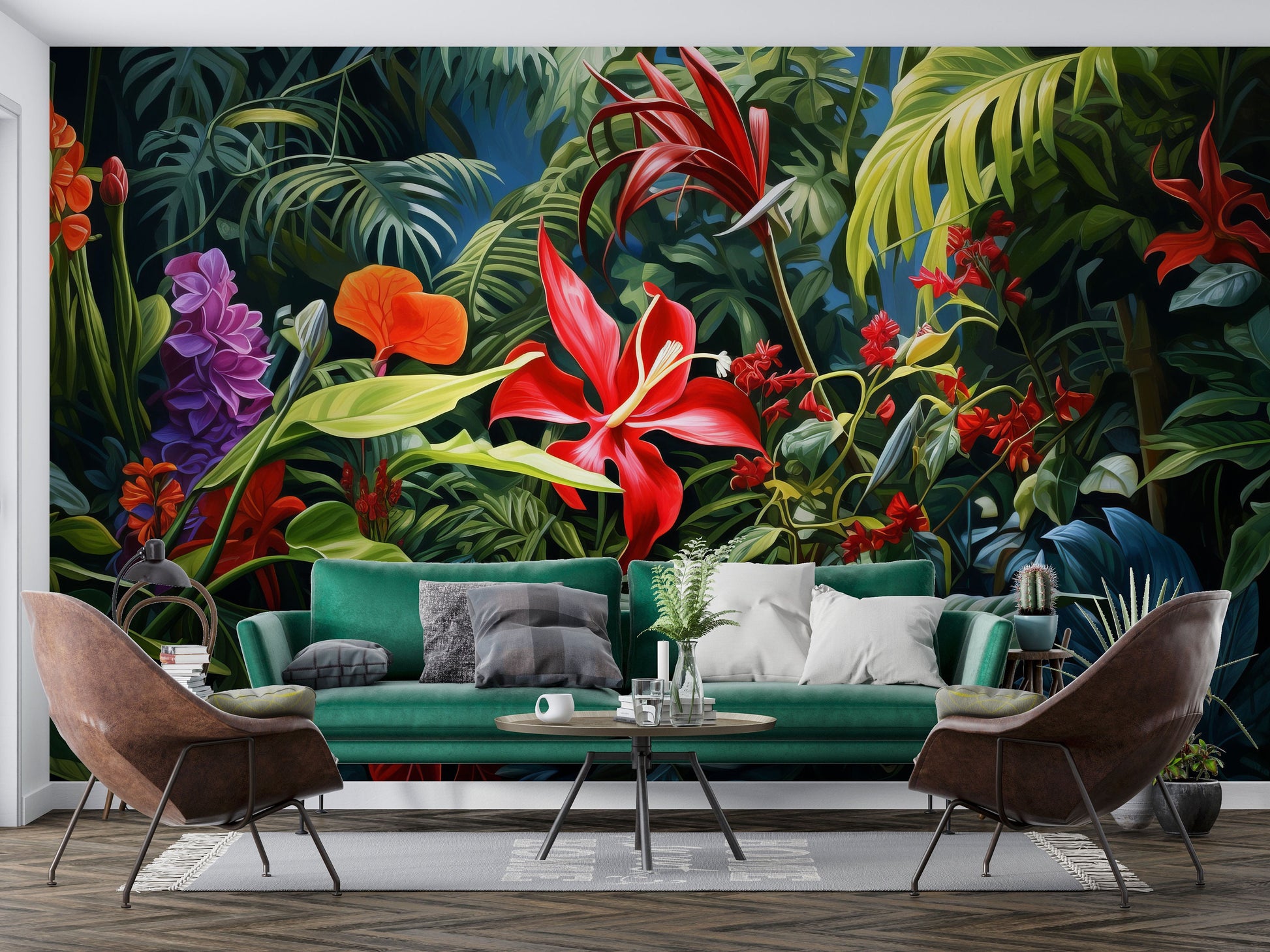 Tropical Floral Self Adhesive Floral Wallpaper – peel and stick wallpaper mural, Golden Era Walls