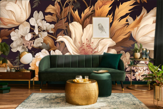Soft Floral Watercolor Pastel Floral Wallpaper – detail view, Golden Era Walls