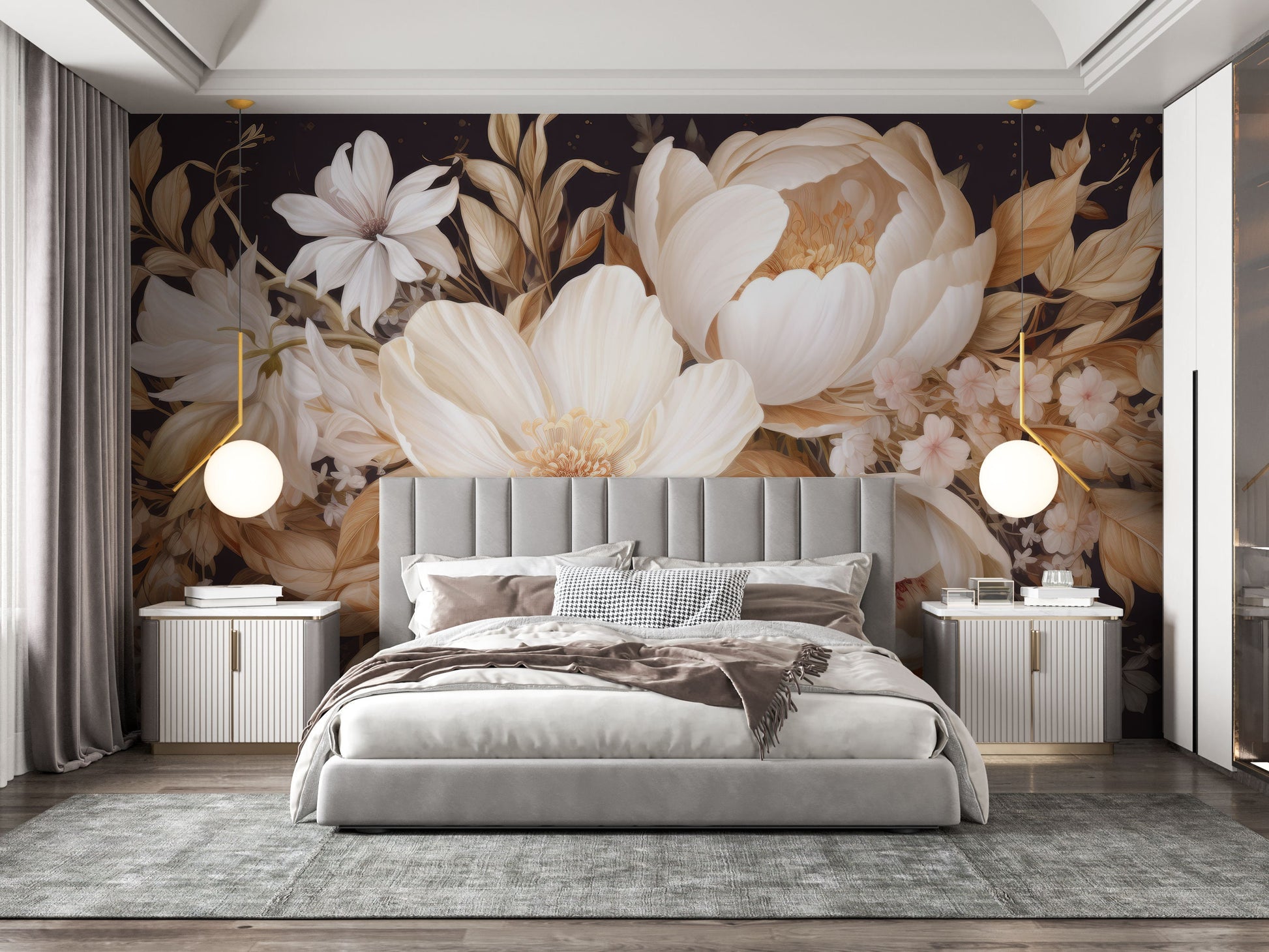 Watercolor Soft Floral Elegance Floral Wallpaper – detail view, Golden Era Walls