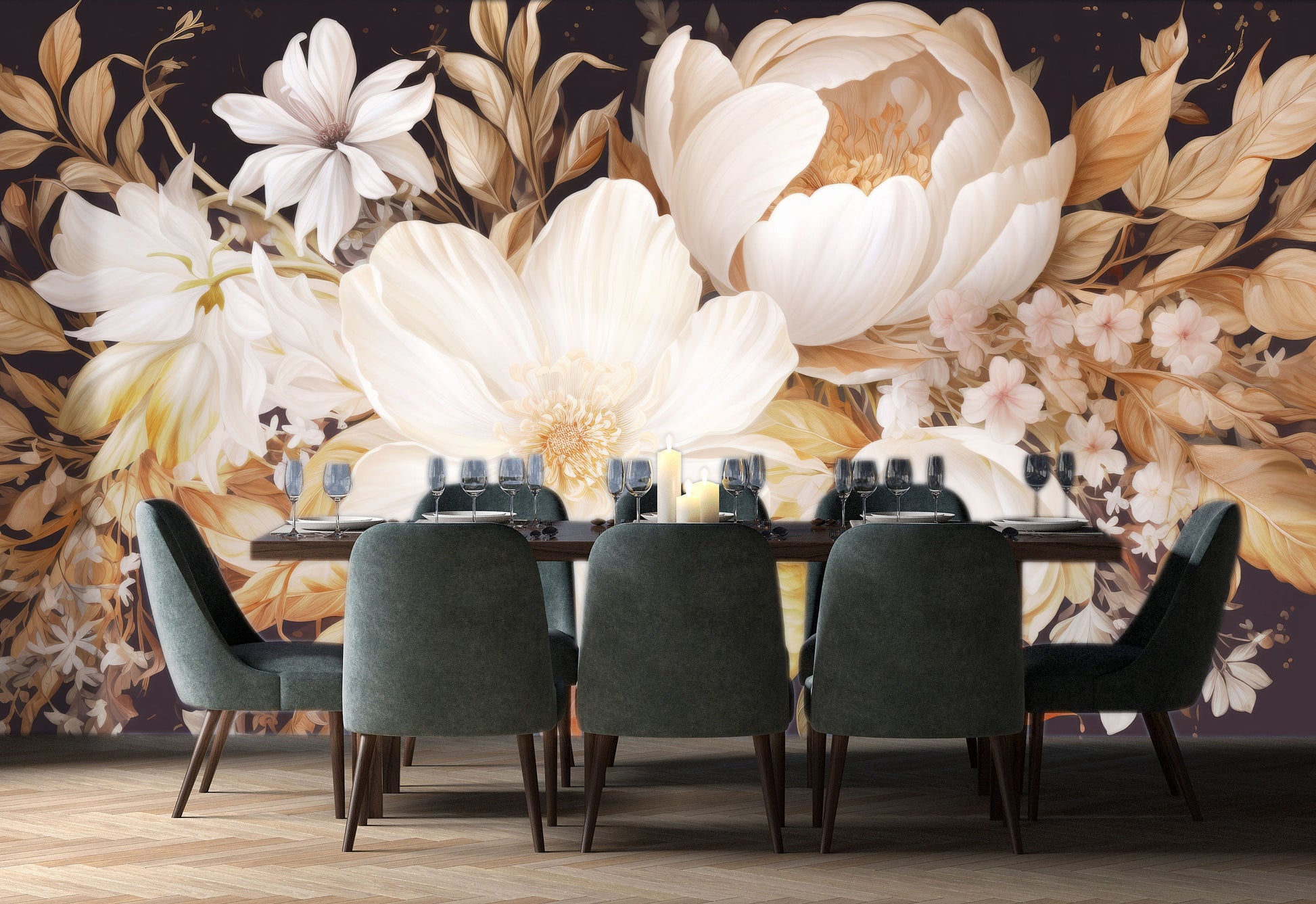 Watercolor Soft Floral Elegance Floral Wallpaper – lifestyle view, Golden Era Walls