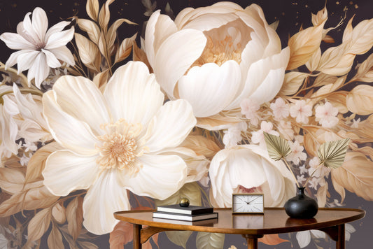 Watercolor Soft Floral Elegance Floral Wallpaper – peel and stick wallpaper mural, Golden Era Walls