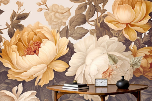 Watercolor Soft Floral Pastel Floral Wallpaper – room setting, Golden Era Walls