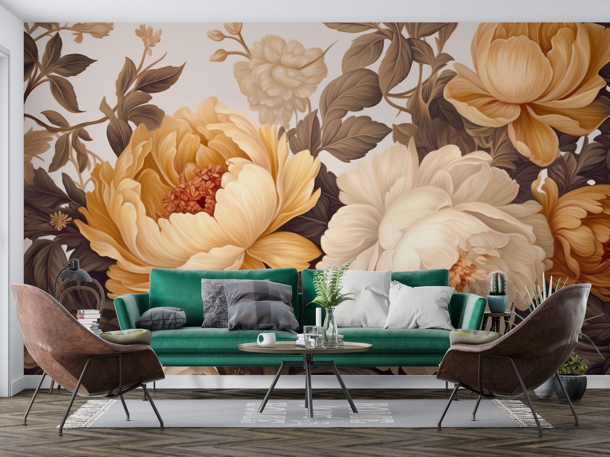 Watercolor Soft Floral Pastel Floral Wallpaper – peel and stick wallpaper mural, Golden Era Walls