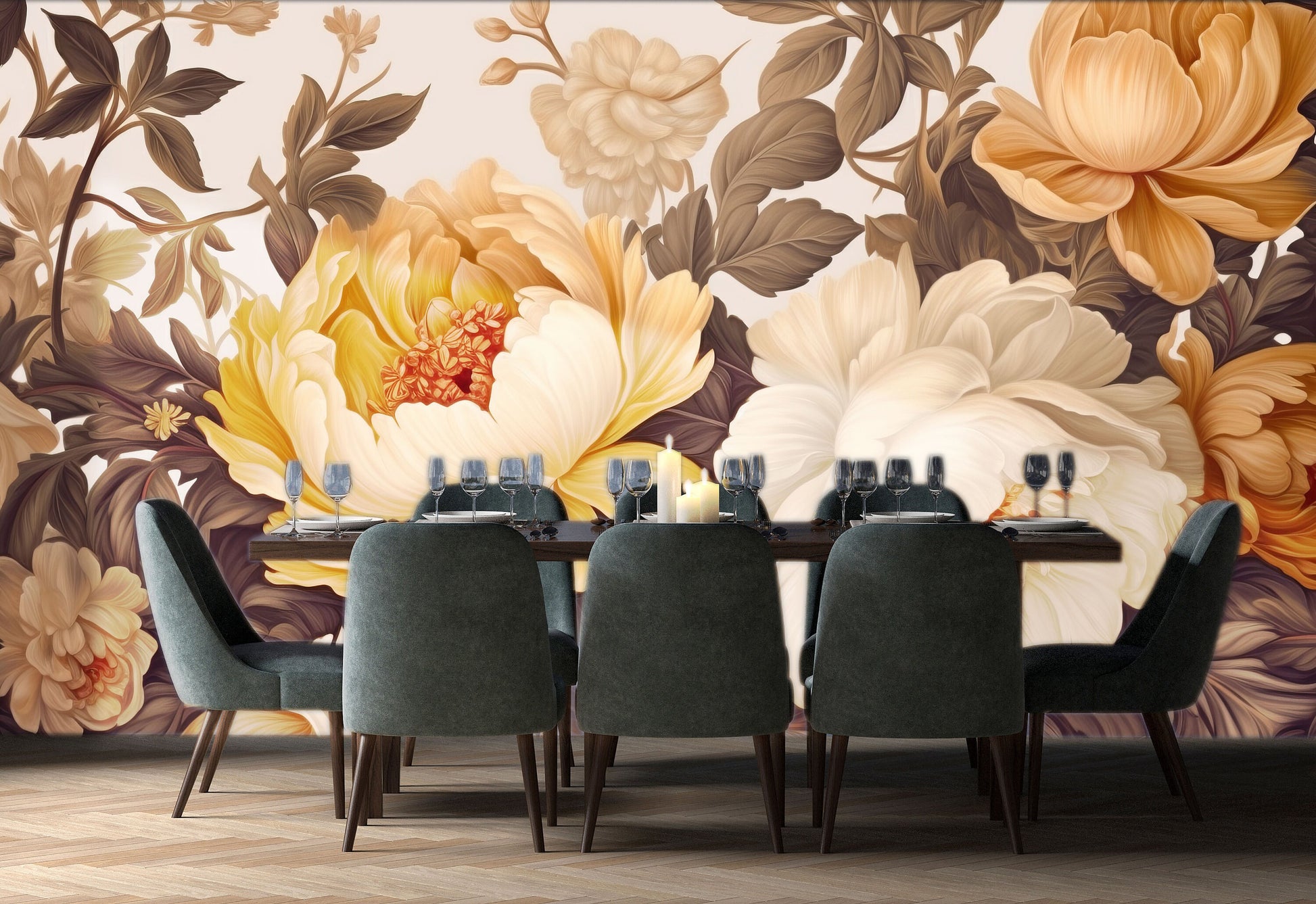 Watercolor Soft Floral Pastel Floral Wallpaper – lifestyle view, Golden Era Walls