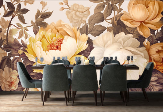 Watercolor Soft Floral Pastel Floral Wallpaper – lifestyle view, Golden Era Walls
