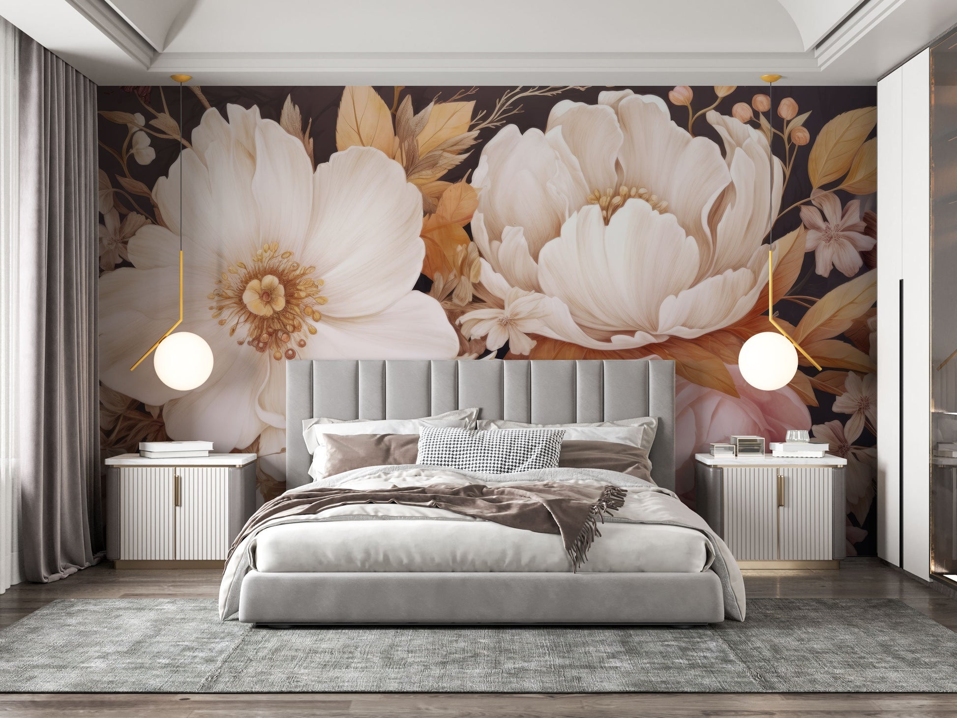 Watercolor Soft Floral Pastel Floral Wallpaper – scale reference, Golden Era Walls