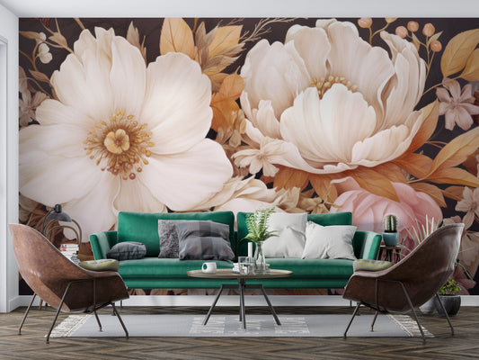Watercolor Soft Floral Pastel Floral Wallpaper – peel and stick wallpaper mural, Golden Era Walls