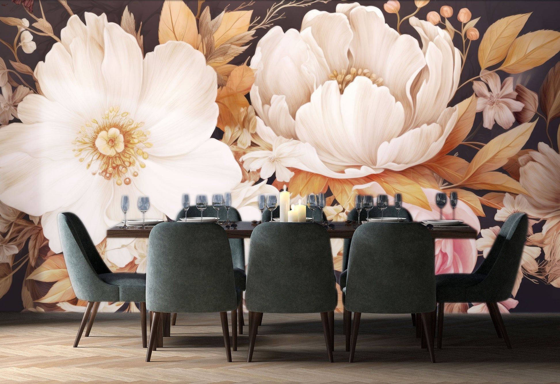 Watercolor Soft Floral Pastel Floral Wallpaper – lifestyle view, Golden Era Walls