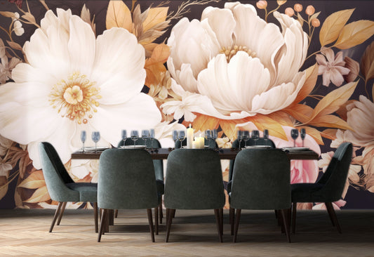 Watercolor Soft Floral Pastel Floral Wallpaper – lifestyle view, Golden Era Walls