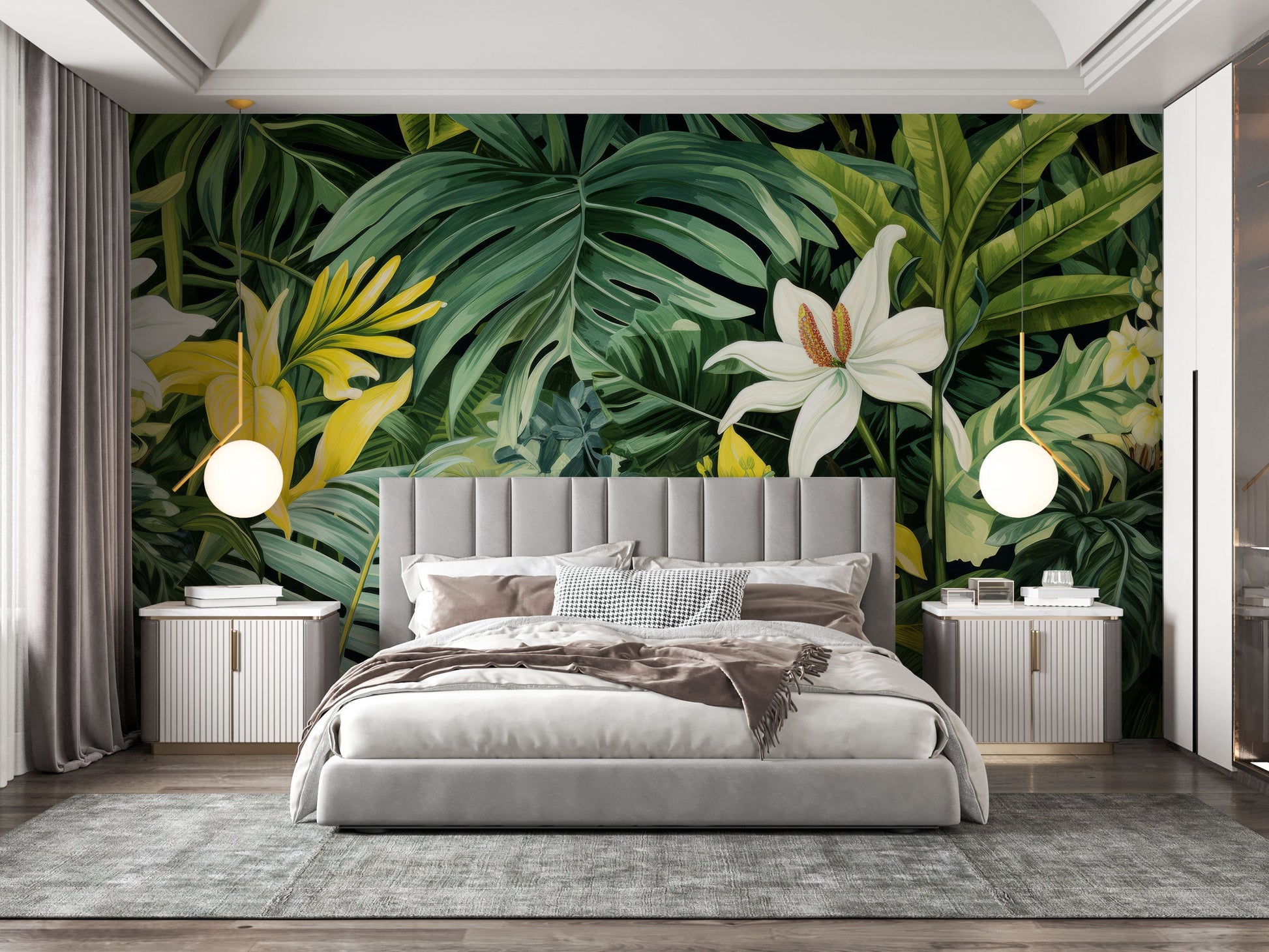Tropical Green Leaves Tropical Wallpaper – scale reference, Golden Era Walls