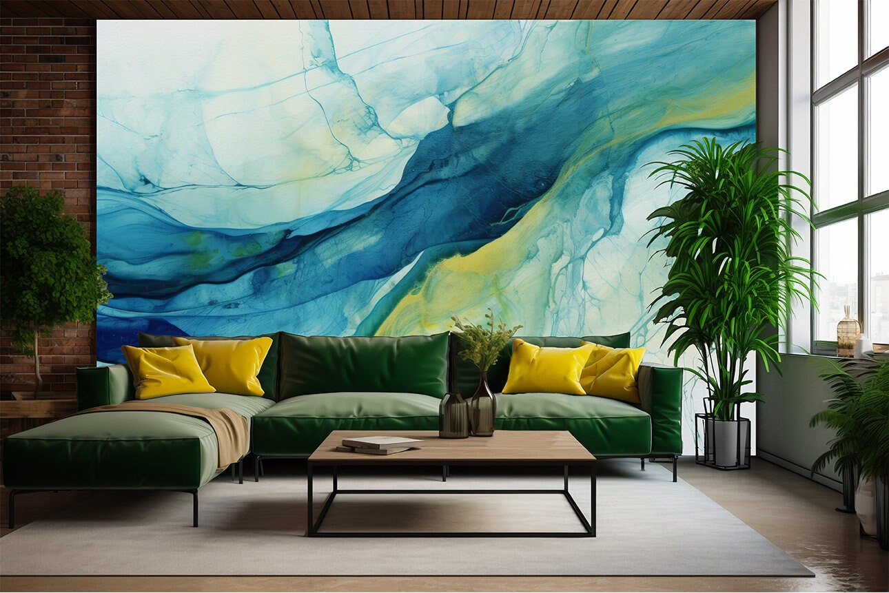 Fluid Art Alcohol Ink Marble Wallpaper – lifestyle view, Golden Era Walls