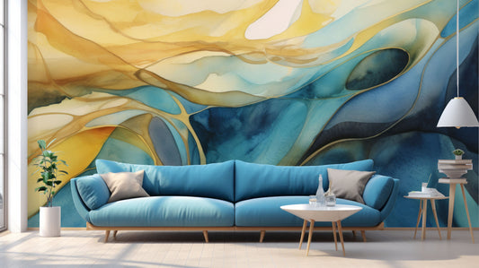 Stylish Marble Blue Green Marble Wallpaper – detail view, Golden Era Walls