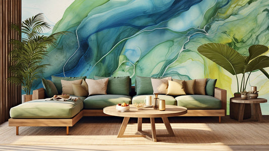 Vibrant Alcohol Ink Abstract Geometric Wallpaper – peel and stick wallpaper mural, Golden Era Walls