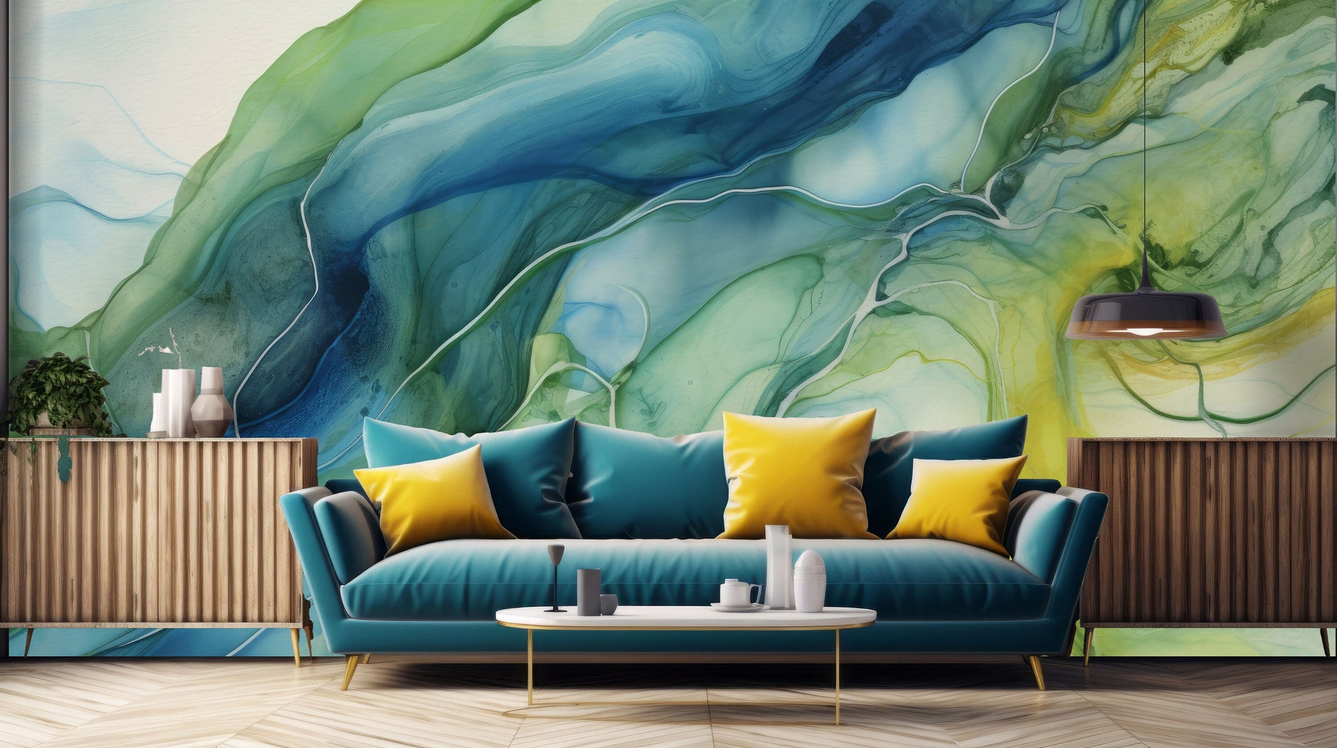 Vibrant Alcohol Ink Abstract Geometric Wallpaper – detail view, Golden Era Walls