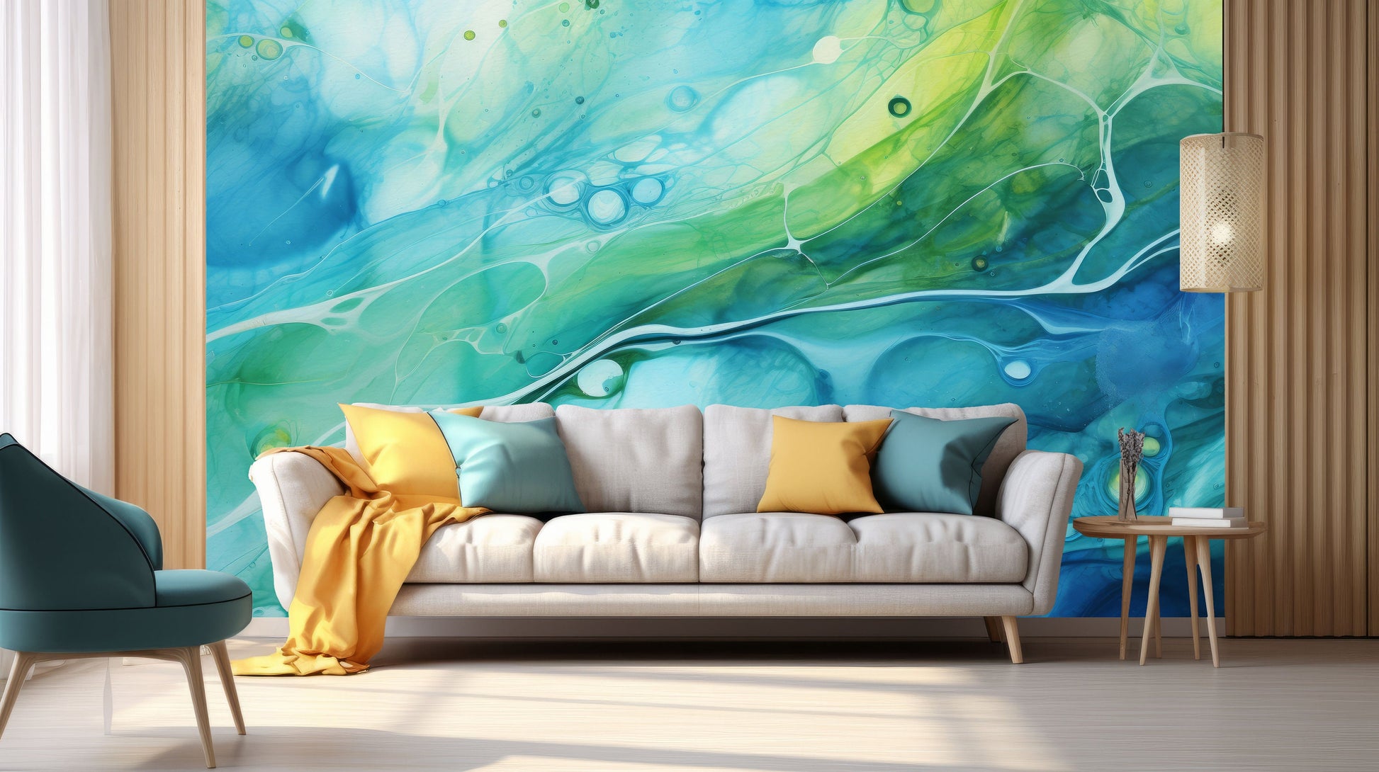 Vivid Alcohol Ink Abstract Marble Wallpaper – lifestyle view, Golden Era Walls