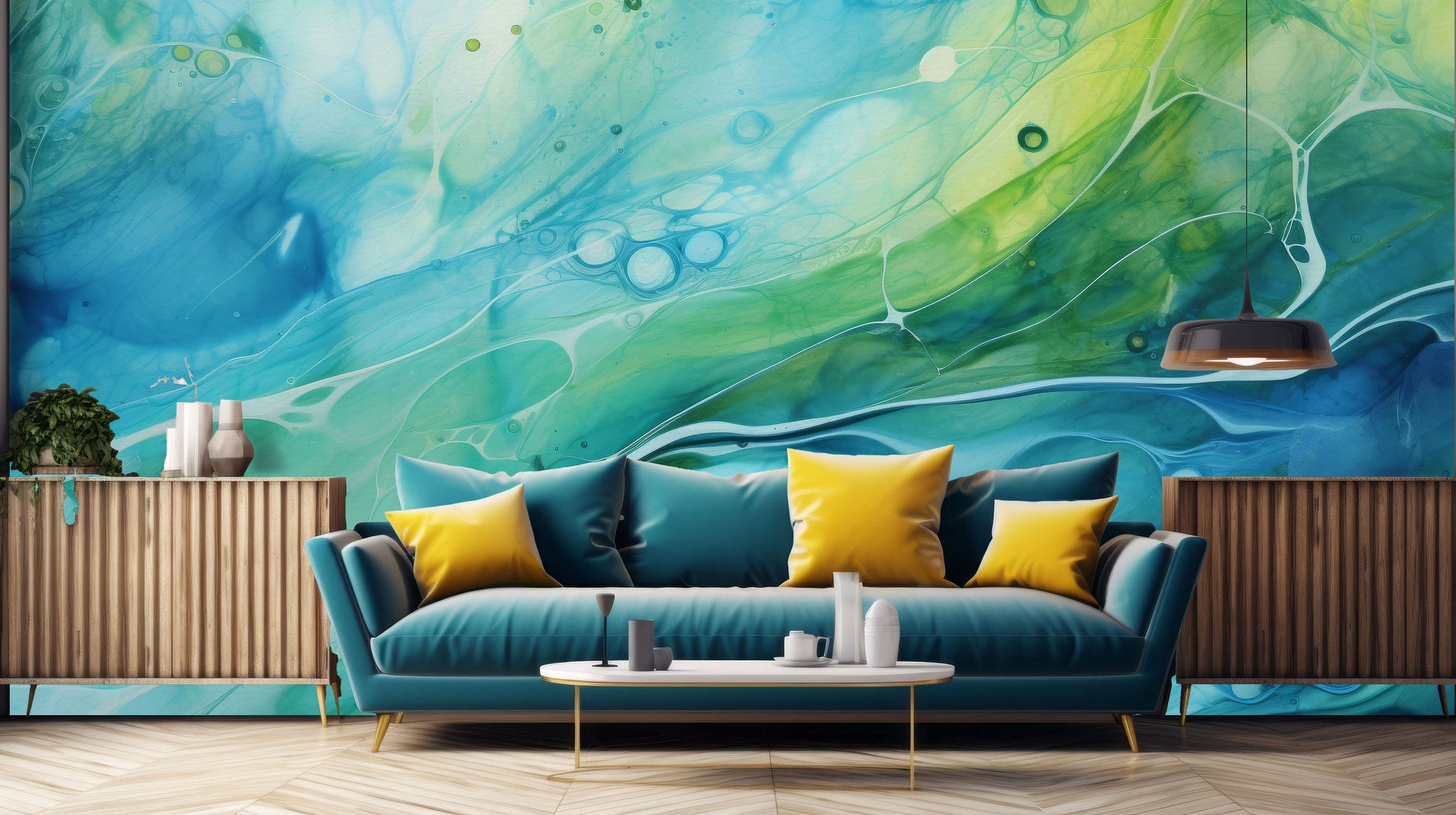 Vivid Alcohol Ink Abstract Marble Wallpaper – scale reference, Golden Era Walls