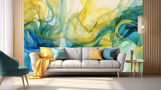 Watercolor Abstract Blue Green Marble Wallpaper – detail view, Golden Era Walls