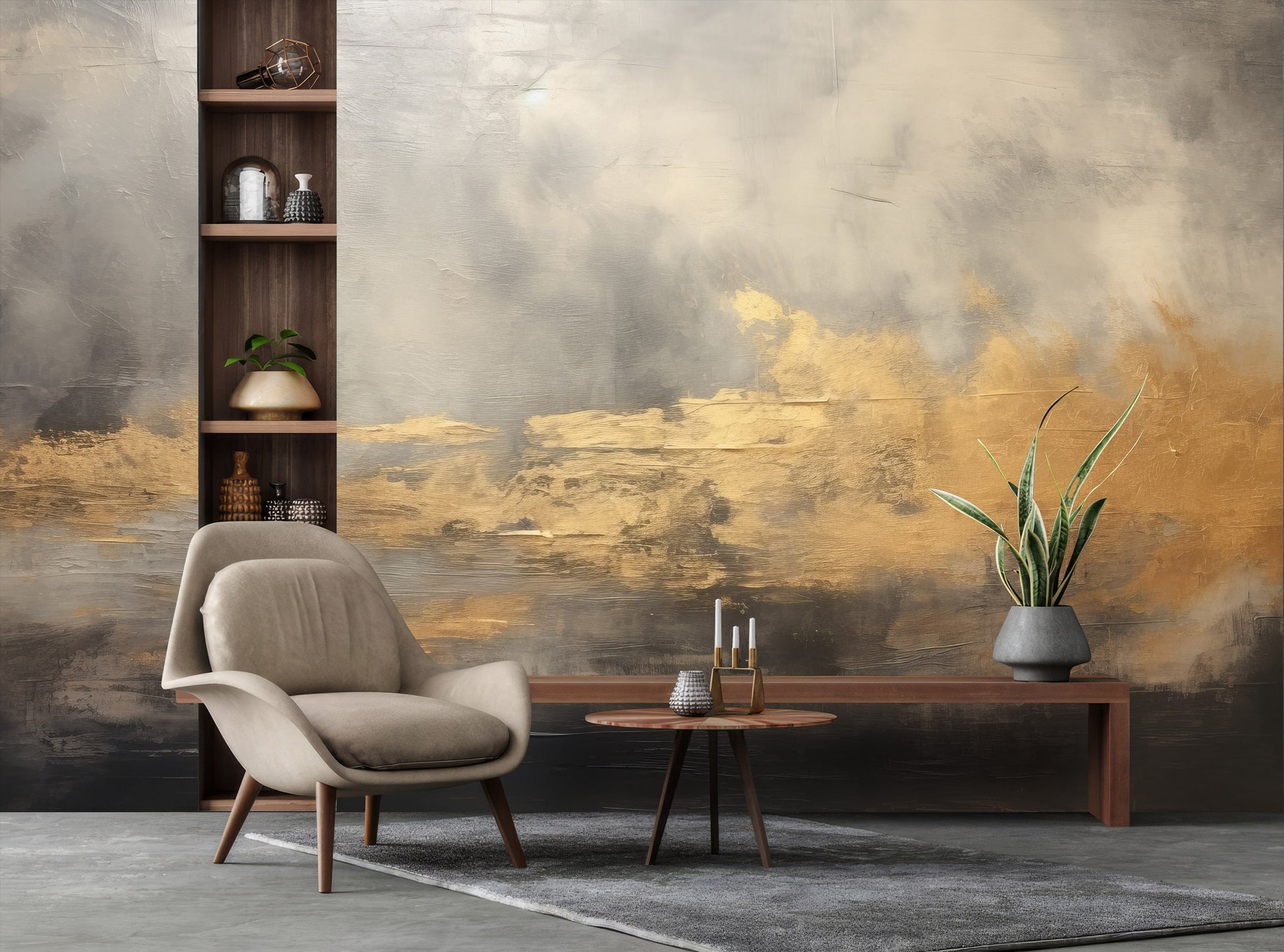 Chic Modern Gold Self Marble Wallpaper – room setting, Golden Era Walls