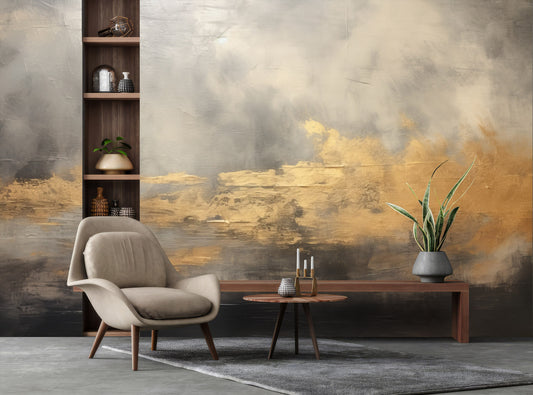 Chic Modern Gold Self Marble Wallpaper – room setting, Golden Era Walls