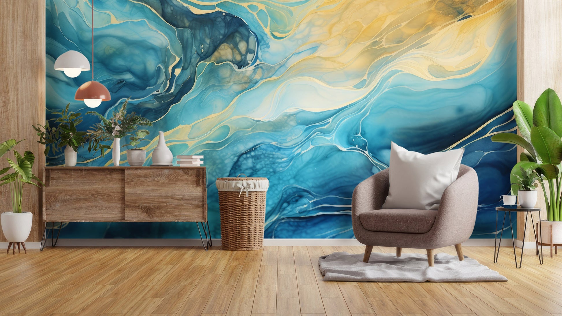 Fluid Art Abstract Modern Geometric Wallpaper – alternate view, Golden Era Walls