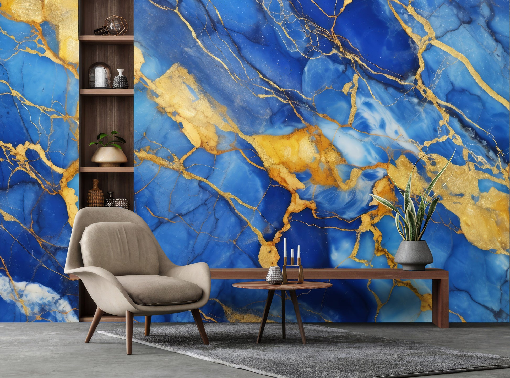 Gold Navy Marble Print Marble Wallpaper – alternate view, Golden Era Walls