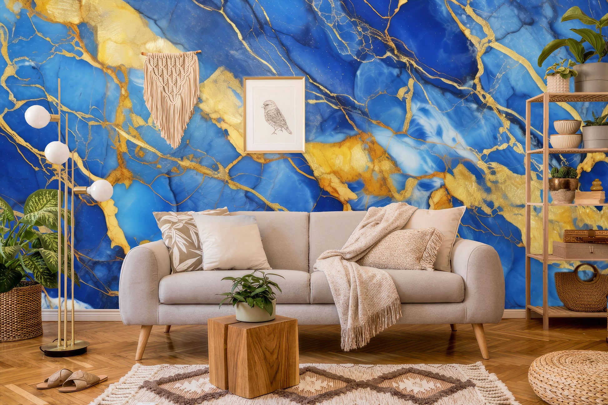 Gold Navy Marble Print Marble Wallpaper – scale reference, Golden Era Walls