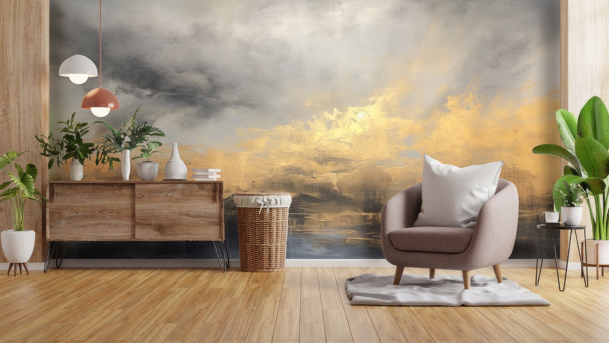 Gold Copper Texture Nonwoven Marble Wallpaper – room setting, Golden Era Walls