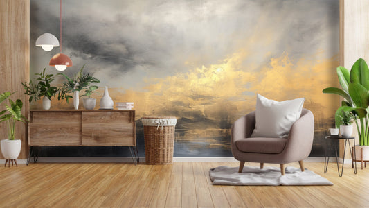 Gold Copper Texture Nonwoven Marble Wallpaper – room setting, Golden Era Walls