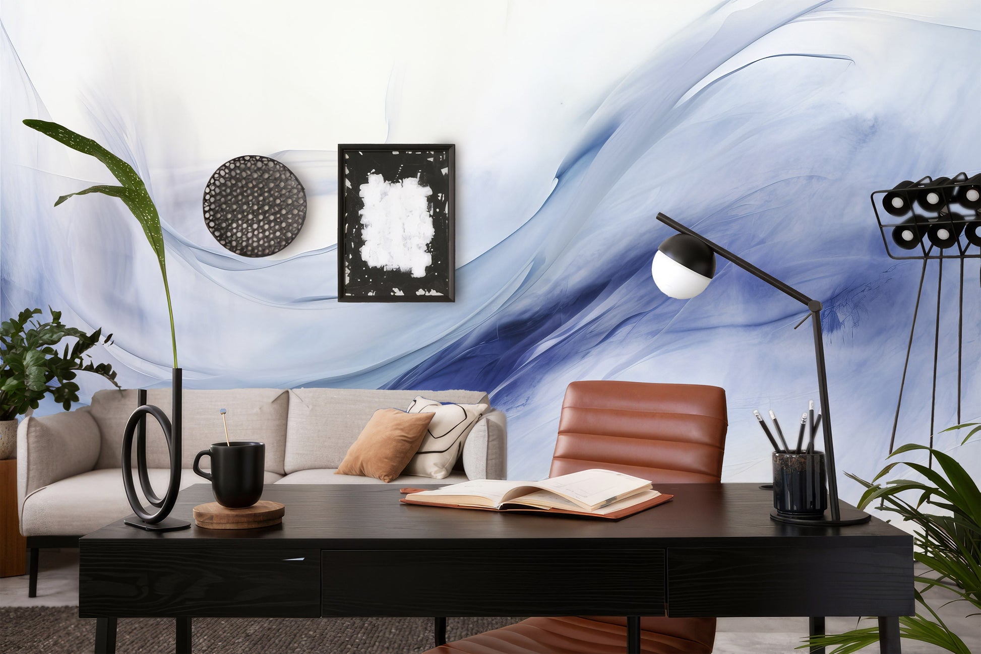 Watercolor Abstract Art Aesthetic Geometric Wallpaper – room setting, Golden Era Walls