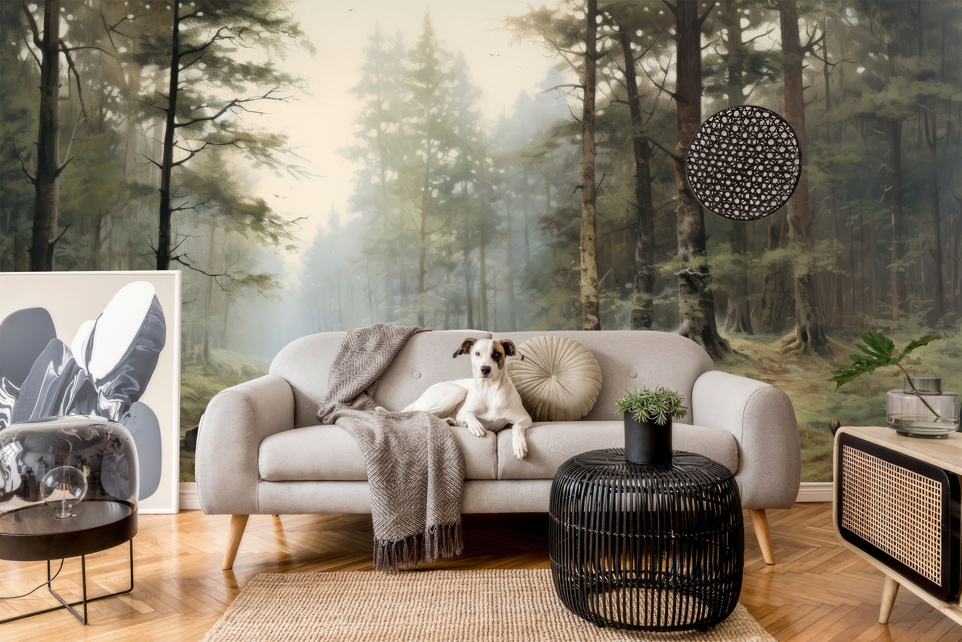 Foggy Forest Decor Vintage Wallpaper – alternate view, Golden Era Walls