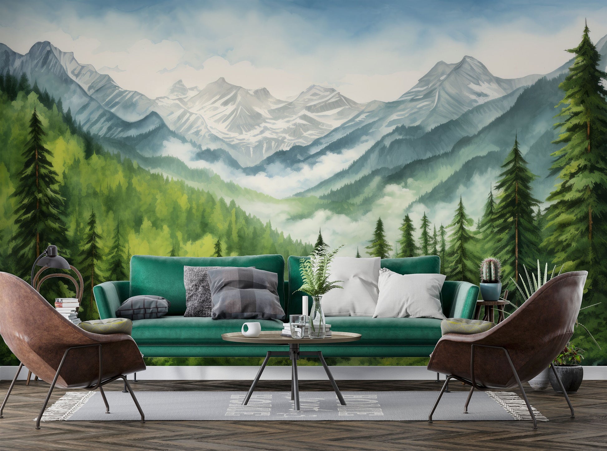 Forest Mountain Trees Decor Wallpaper – detail view, Golden Era Walls