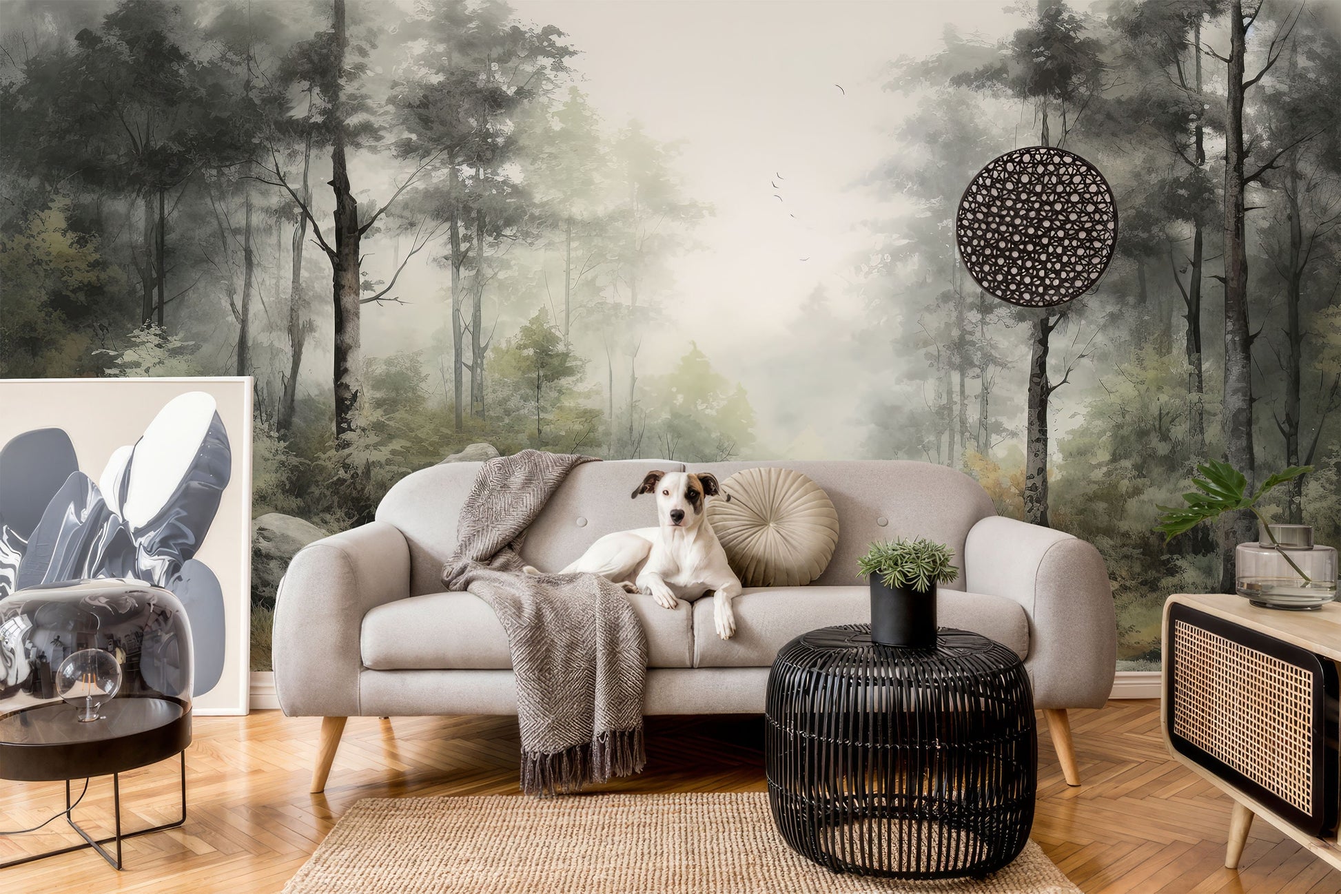 Forest Foggy Landscape Decor Wallpaper – scale reference, Golden Era Walls