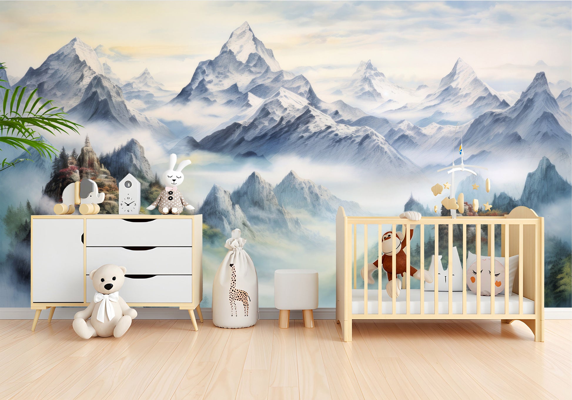 Mountain Trees Forest Pine Wallpaper – lifestyle view, Golden Era Walls