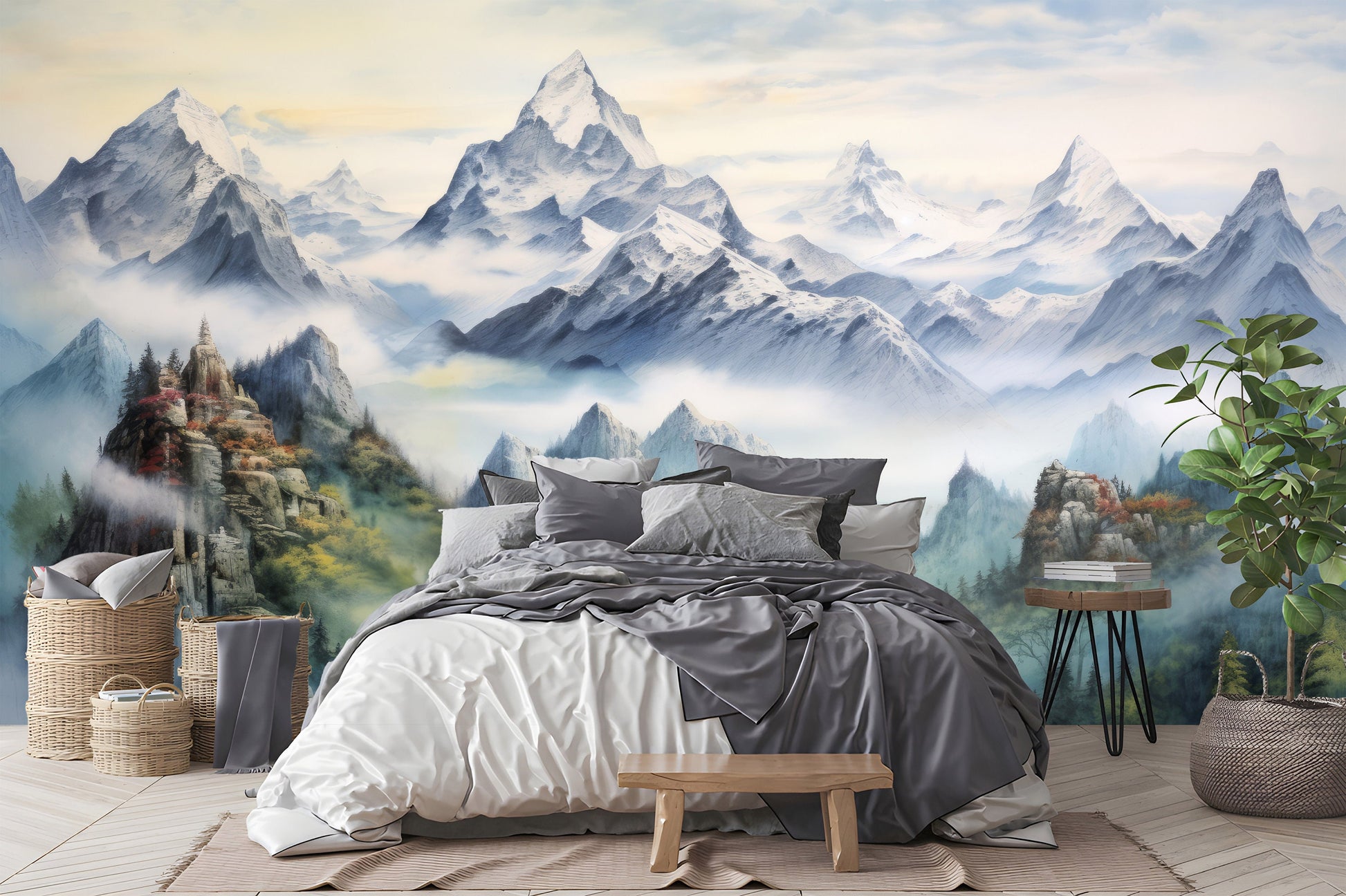 Mountain Trees Forest Pine Wallpaper – detail view, Golden Era Walls