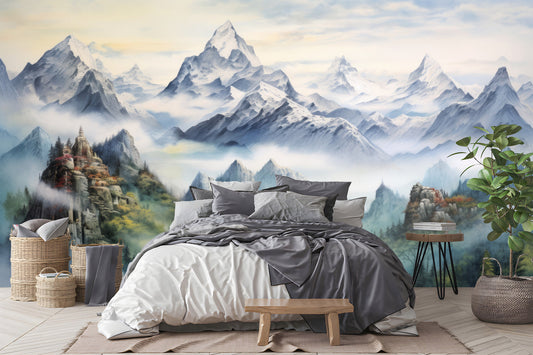 Mountain Trees Forest Pine Wallpaper – detail view, Golden Era Walls